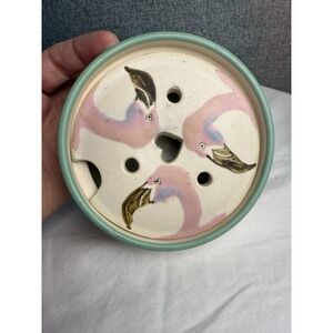 Vintage 80s Deco Flamingo Heart Studio Pottery Trinket Bowl Lid Pink Green SHUTE